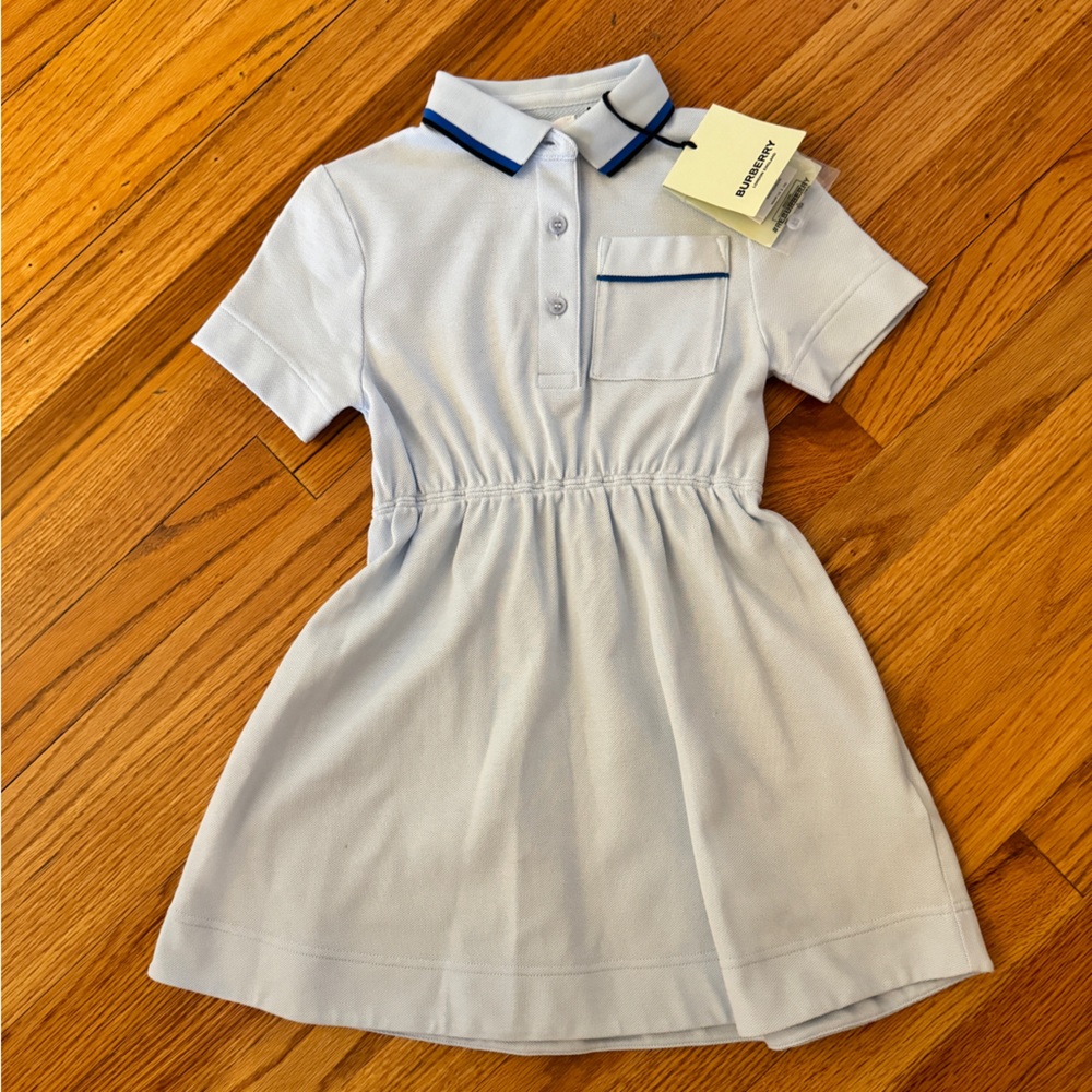 New with Tags, Burberry Girl's Langton Polo Dress, Size 4, Pale blue